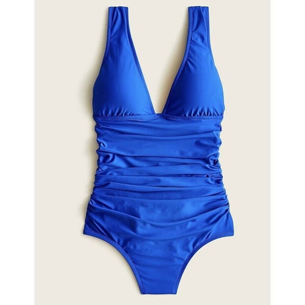 J.Crew $100 Padded Ruched Femme One-Piece Swimsuit Regal Blue Size 24 B6819